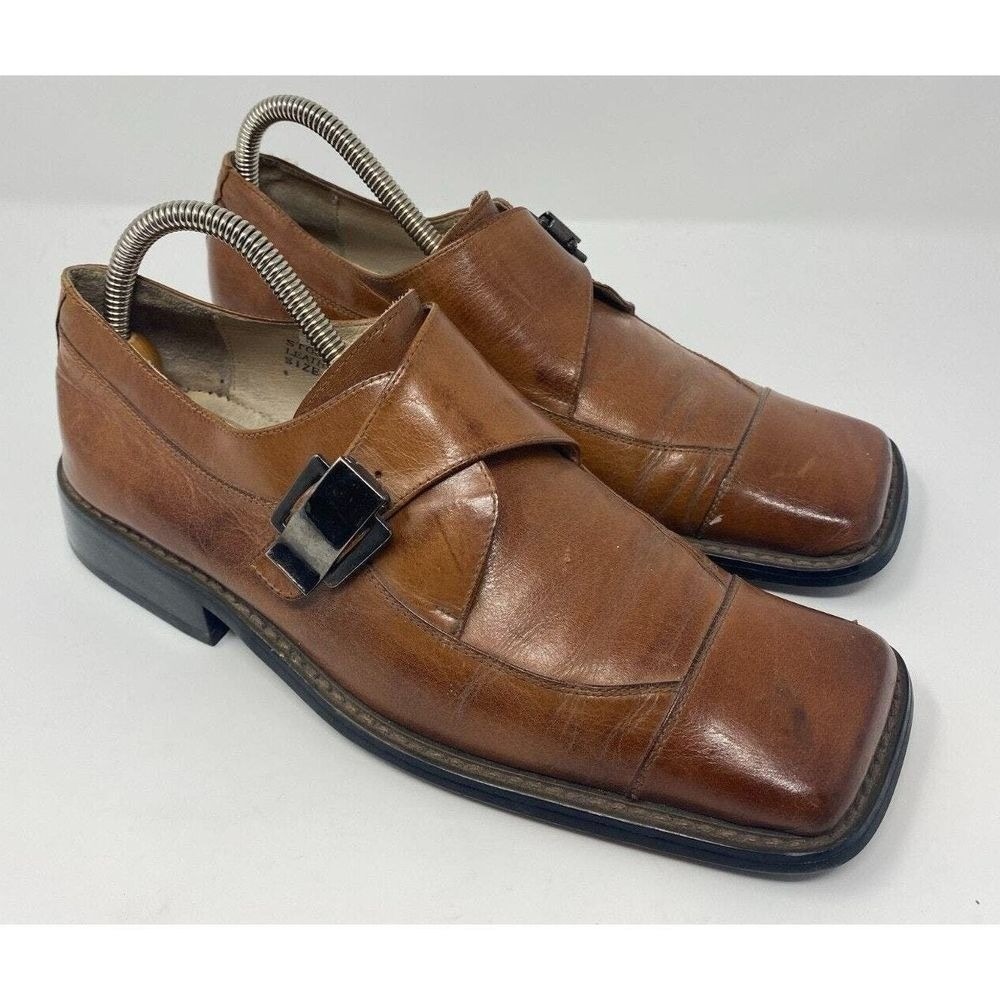 Giovanni Oxford Shoes Mens Size 8.5‎ Brown Leather Square Toe Y2k Italy Buckle